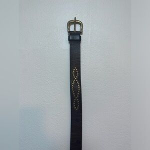Vintage Brown Leather Belt with Gold Brass Embellishment perfect for festivals